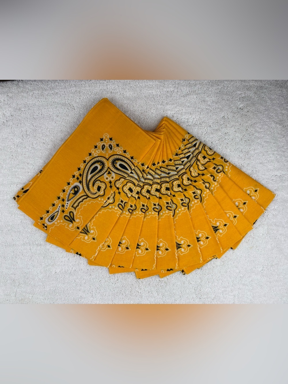 NEW Hobby Lobby Mustard Yellow Paisley 12 Bandanas-22” x 22”